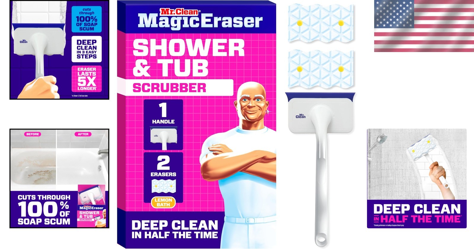 Effortless Cleaning with Magic Eraser Shower & Tub Kit – 2 Lemon Foam Refills