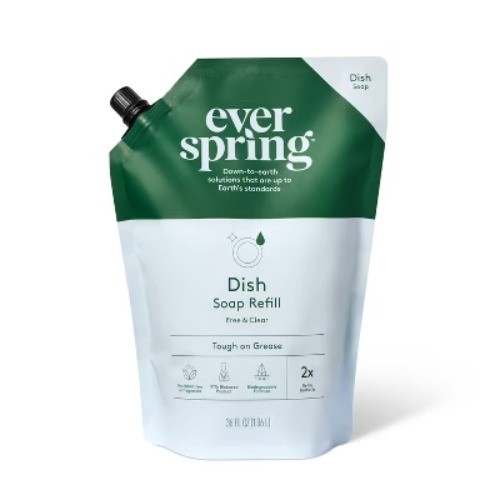 Everspring Unscented Free & Clear Liquid Dish Soap Refill 36oz Non-Toxic Cuts