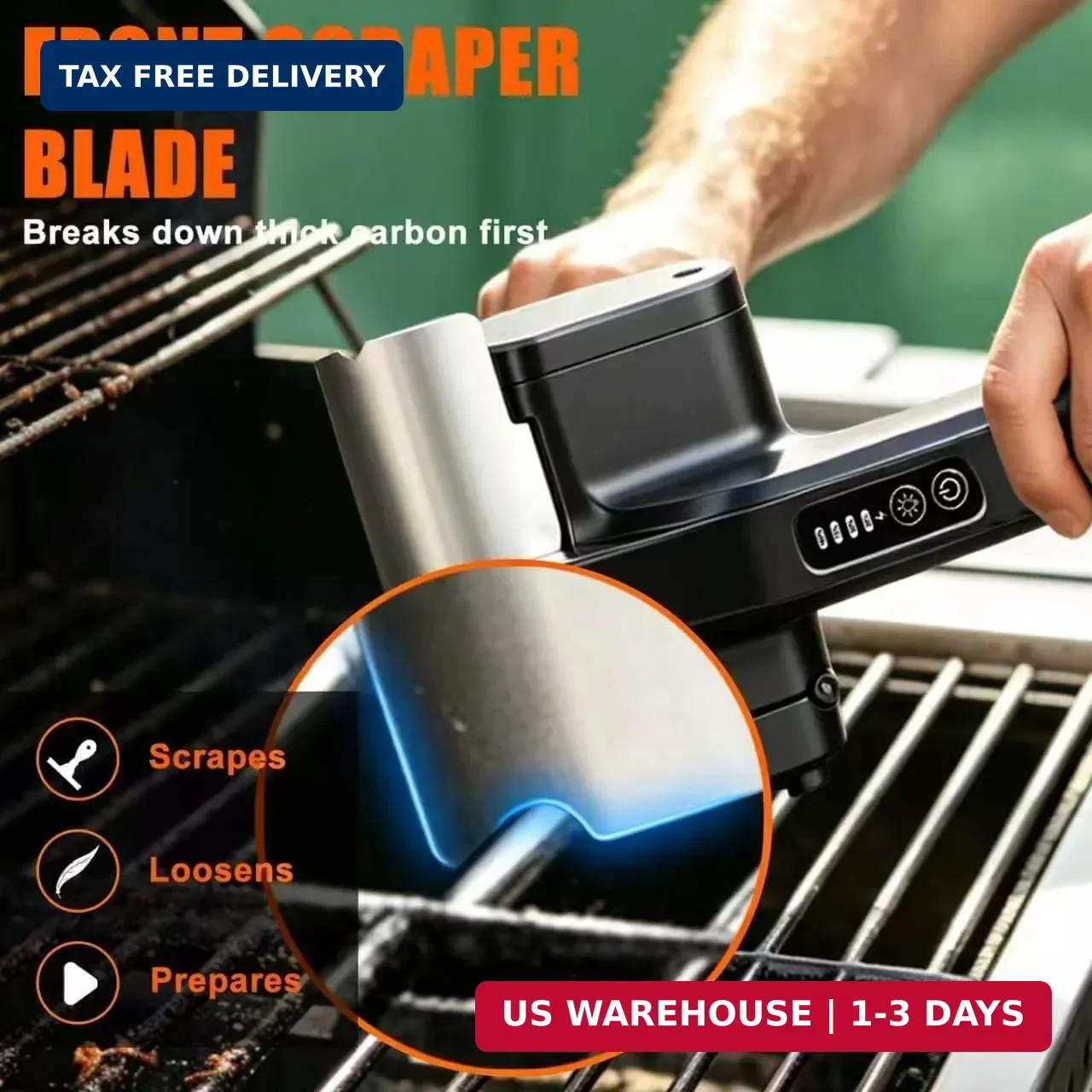 Cordless BBQ Grill Cleaner Brush w/ Splash Guard Heavy Duty Outdoor Scrubber