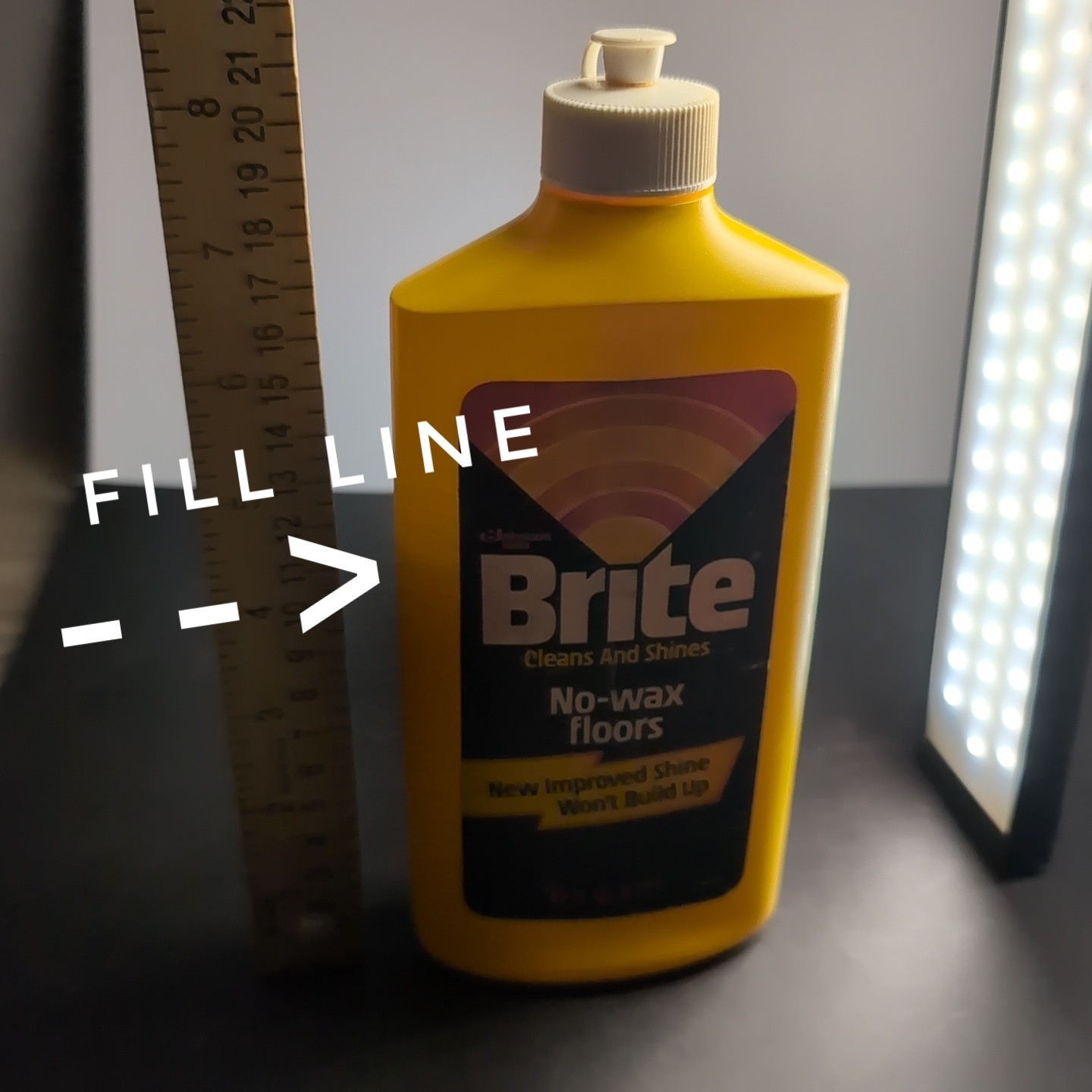 Vintage 1982 Brite No-Wax Floor Cleaner 16oz Bottle 79% Full Prop S.C. Johnson