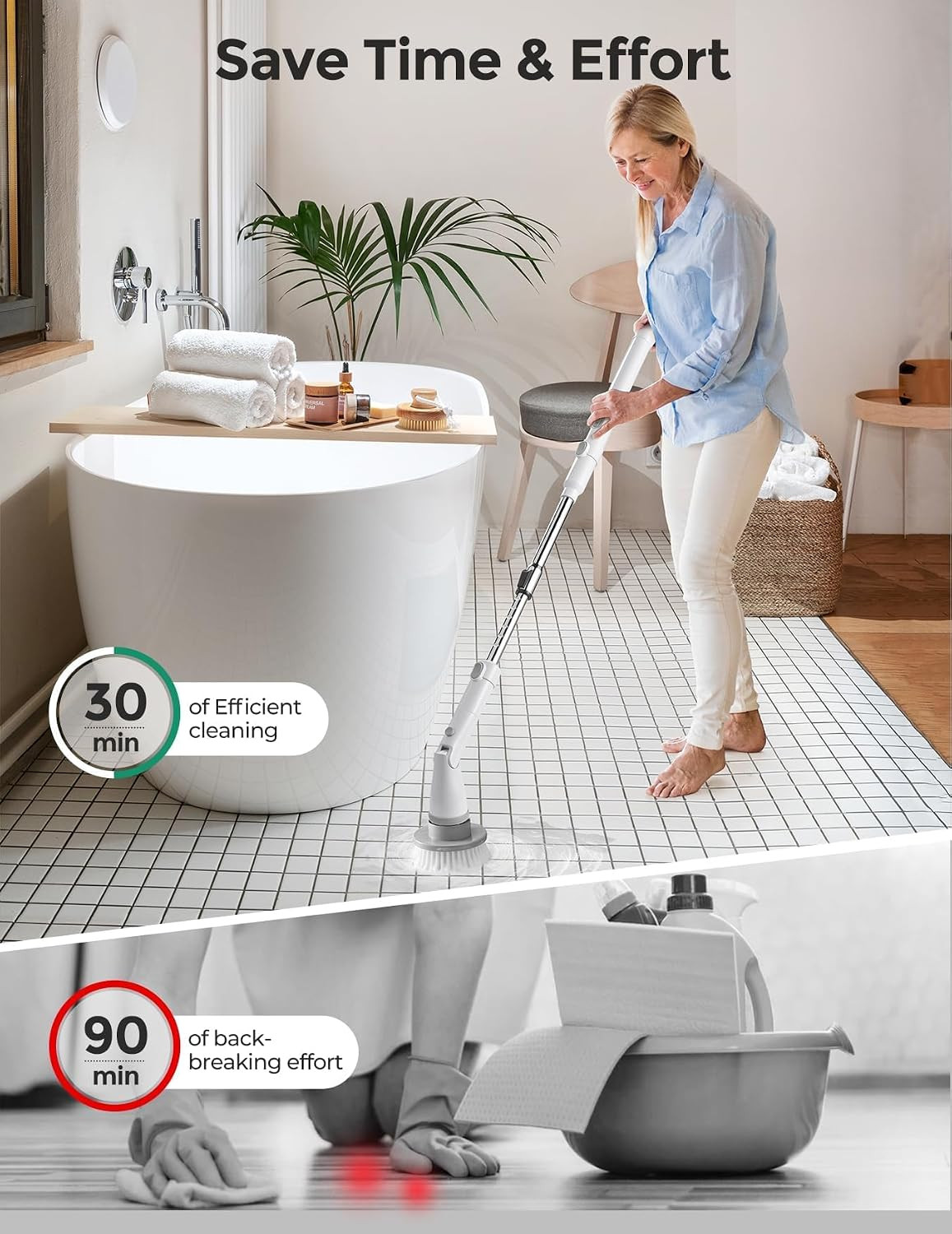 Khelfer Electric Spin Scrubber Kh8, Upgrade Cordless Shower Scrubber 8 Replaceme