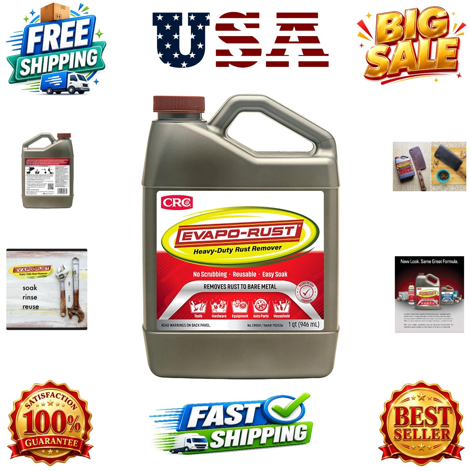 CRC Evapo-Rust, Heavy-Duty Rust Remover, Reusable, Acid-Free, Non-Corrosive, …
