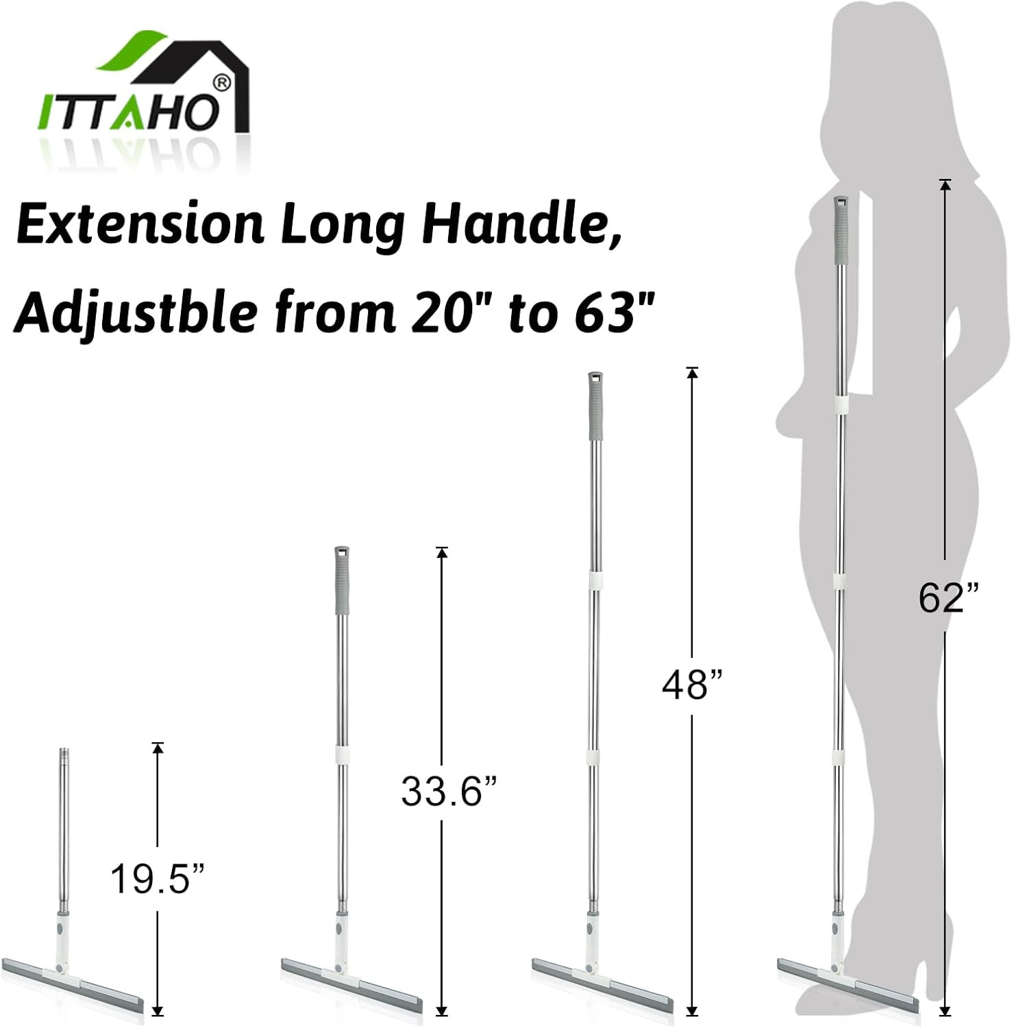 Floor Squeegee, Squeegee Broom for Floor with 62″ Long Handle, Shower Squeegee f