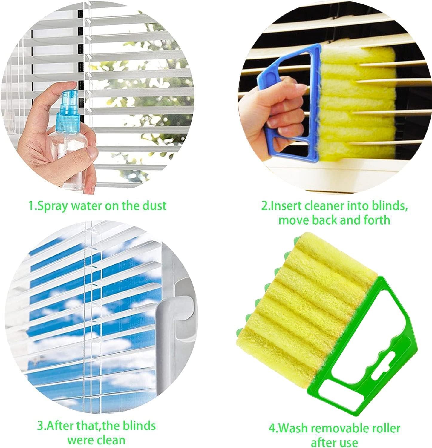 2 Pcs Washable Window Blind Cleaner – Hand-Held Mini Duster Color: Blue、green