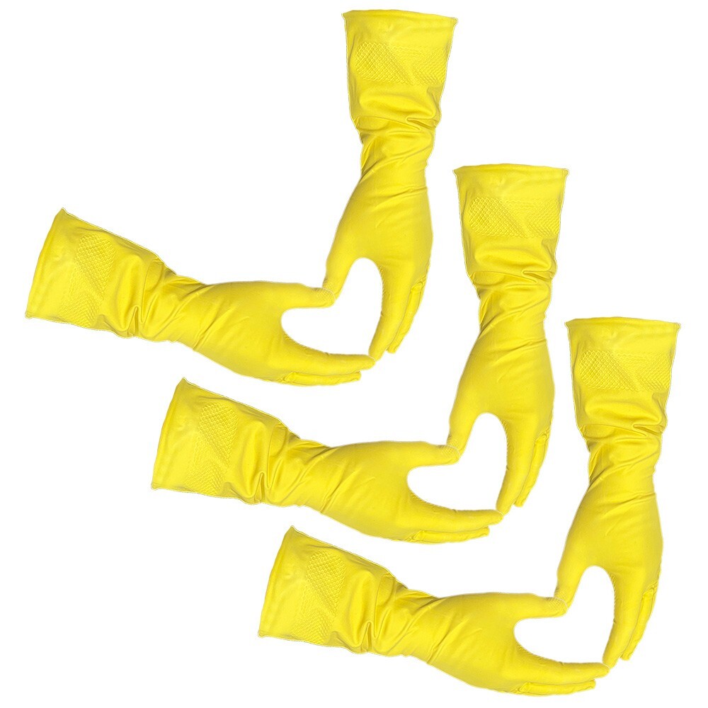 3 Pairs (6 Gloves) – Medium – Yellow Latex Household Cleaning Dishwashing Gloves