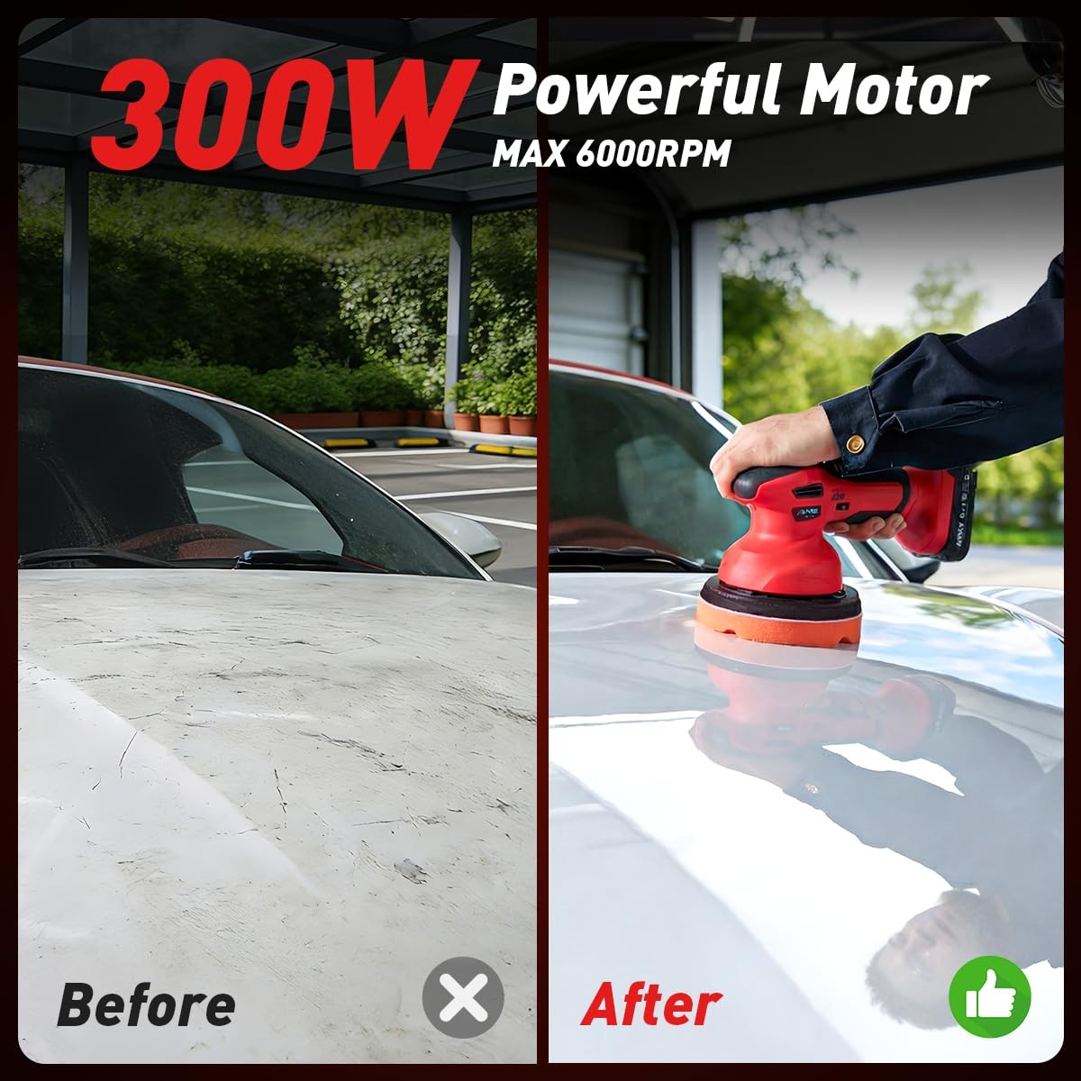 Cordless Car Buffer Polisher kit w/ 2x2000mAh 21V Batteries, 6 Inch Car buffe…