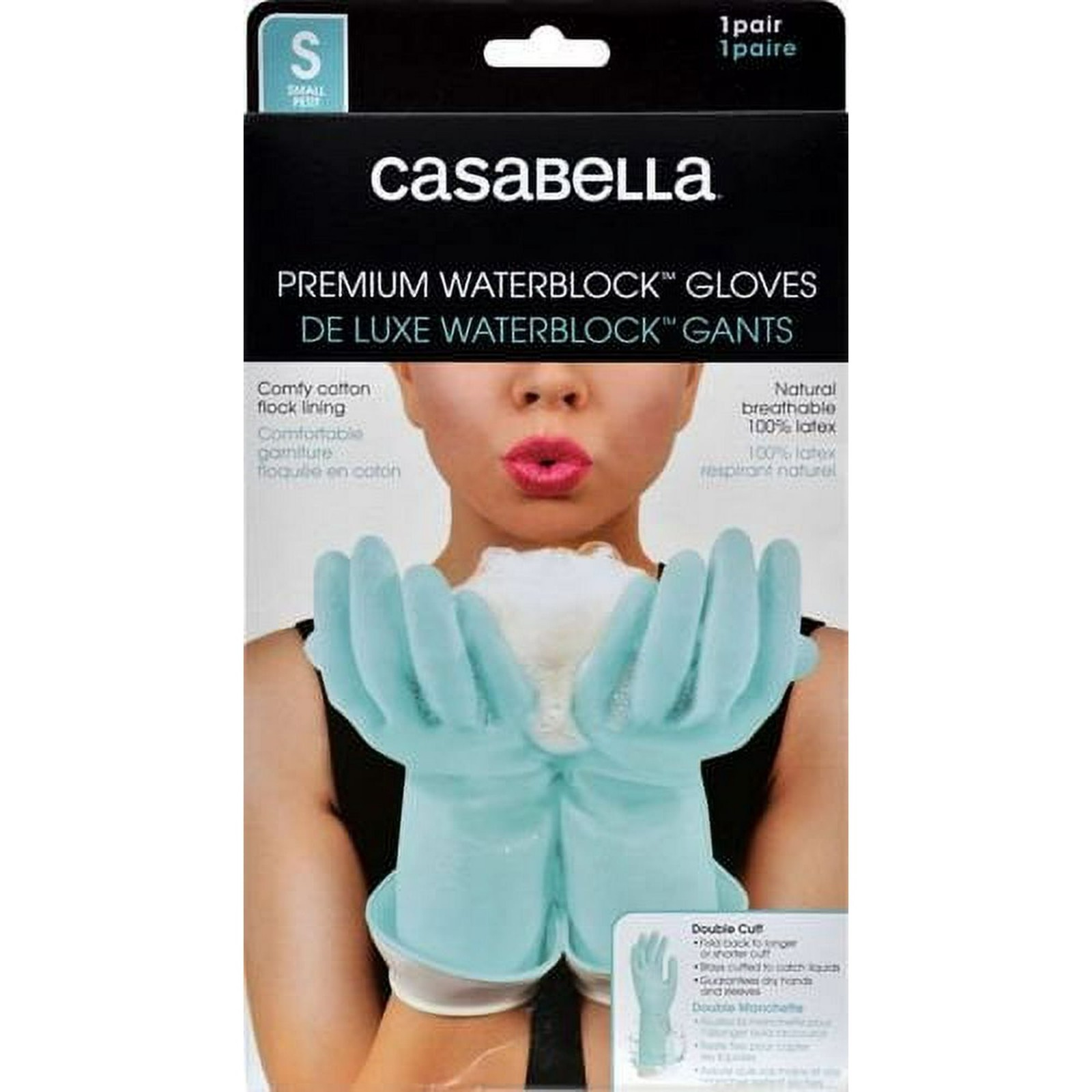 Casabella Aqua Premium Waterblock Gloves Blue Double Cuff Grip Small