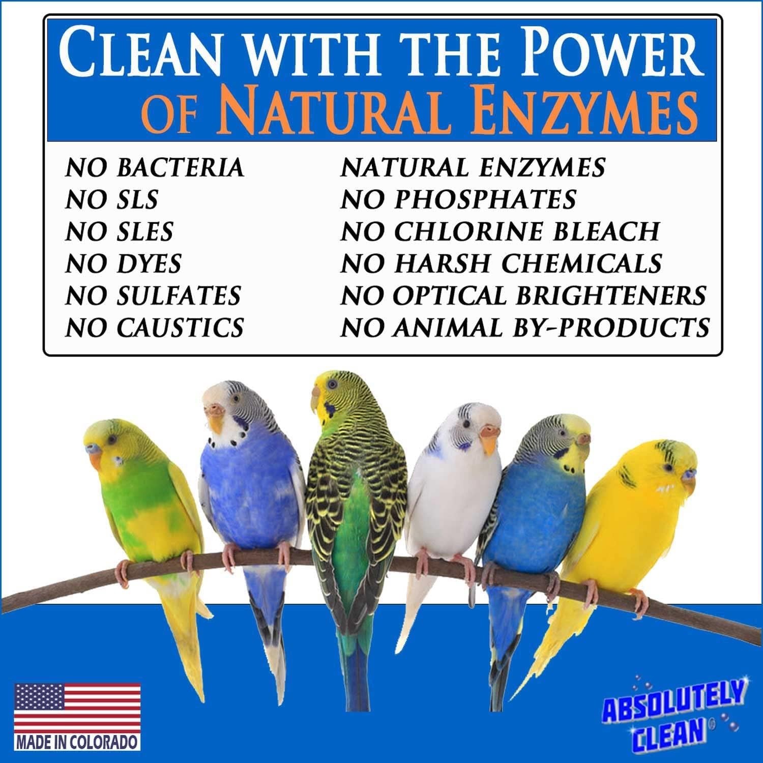 Absolutely Clean Bird Cage Cleaner Deodorizer 16oz 1-Pack Natural Enzymes