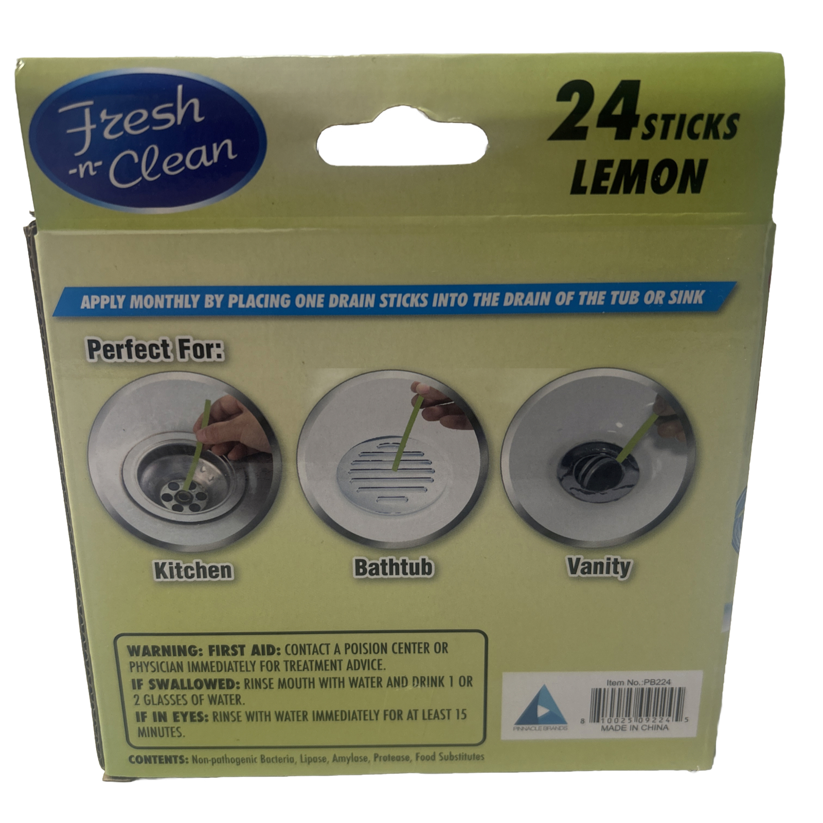 8 Boxes Scented Drain Sticks Fresh ‘N’ Clean, 24 in Pack, Lemon Scented, New