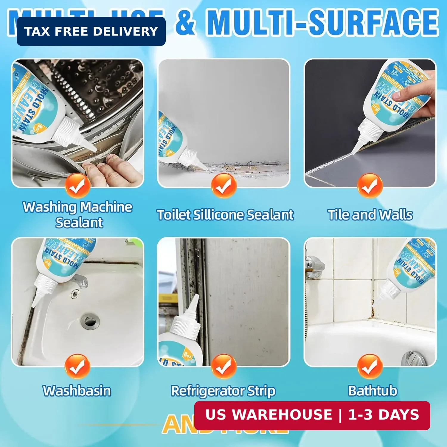 Mold Stain Cleaner Gel, 8 Fl oz Effective Washing Machine Cleaner for Front Load