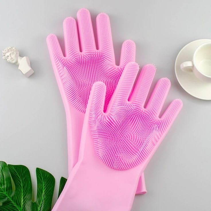 Silicone Hand Gloves for Dish Washing Kitchen Bathroom Car Cleaning Pack of 1