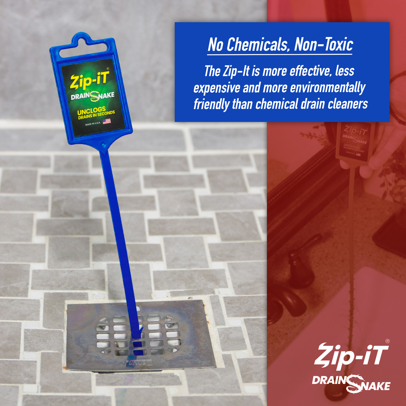 ZIP IT DRAIN CLEANER, 3-Pack Plastic Drain Stick Hair Clog Remover, drain snake