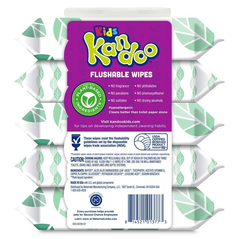 Hypoallergenic Flushable Wipes Kids Travel Case Potty Training Gentle Cleansing