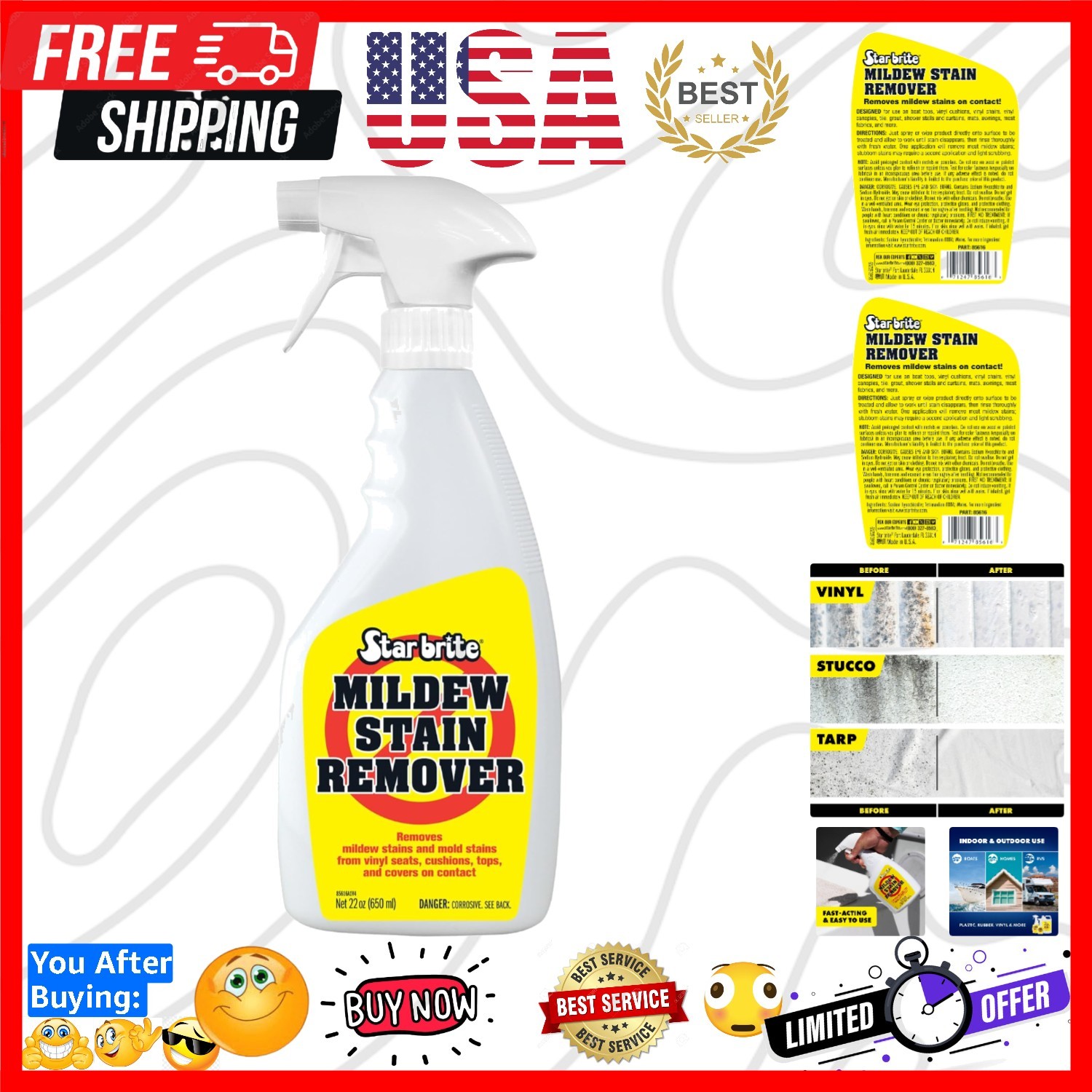 Professional-Grade Mildew & Mold Stain Remover + Cleaner – Instant Contact St…