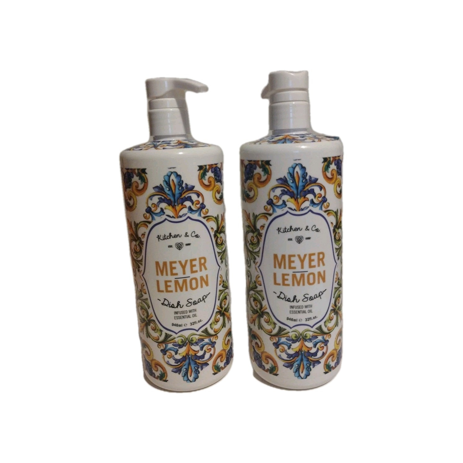 Pack Of 2 Meyer Lemon Dish Soap Kitchen & Co with Essential Oil 32 fl oz Each