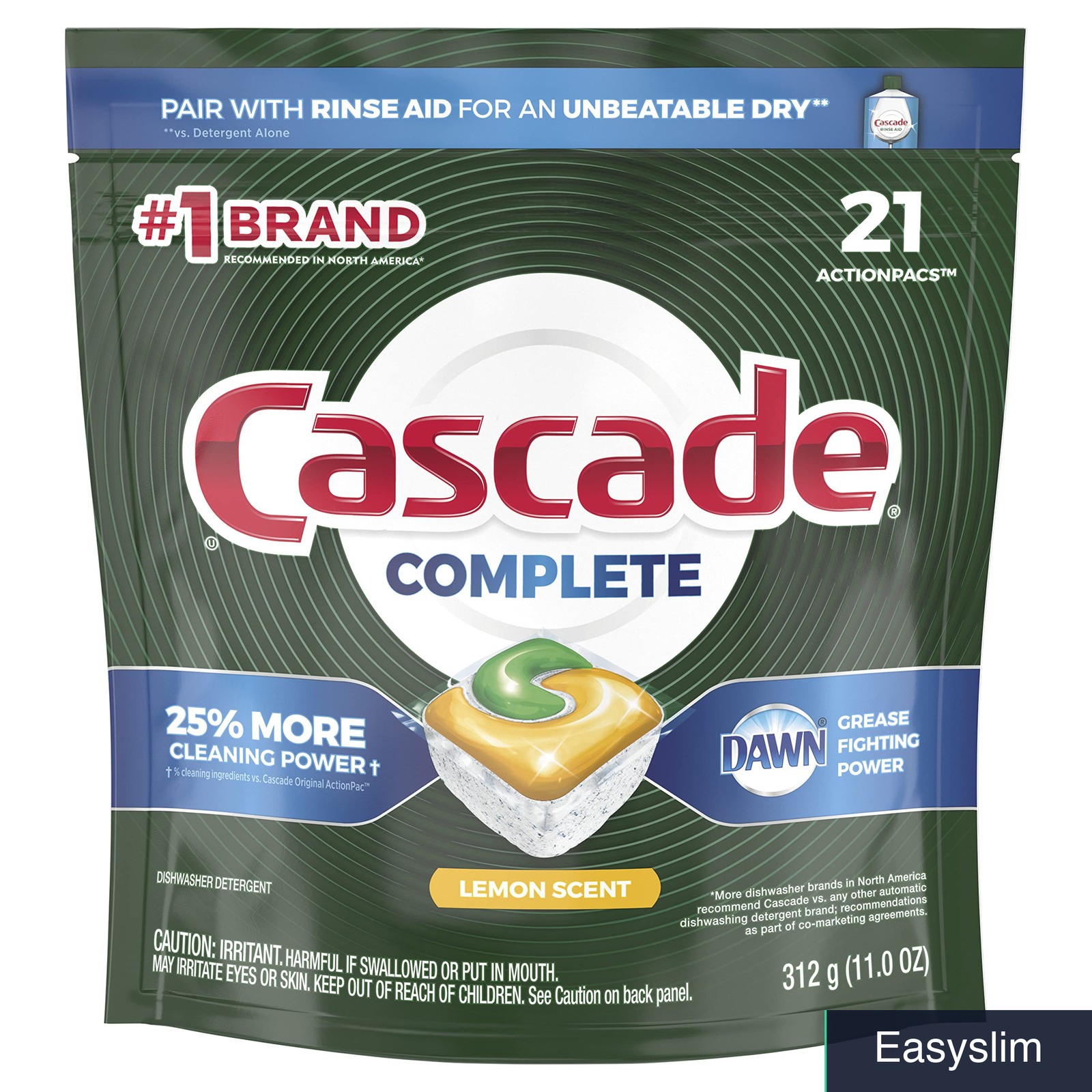 Cascade ActionPacs Dishwasher Detergent Pods Lemon Scent 21 Count