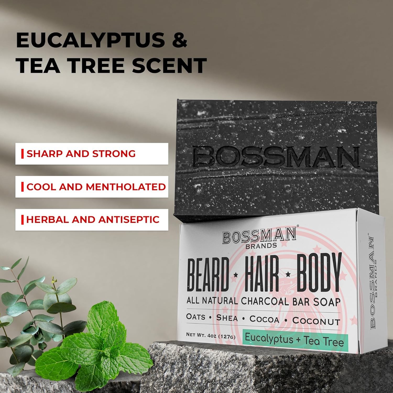 4-in-1 Charcoal Soap Bar (4 oz) – Bar Soap for Men – Beard Wash, Shampoo, Body