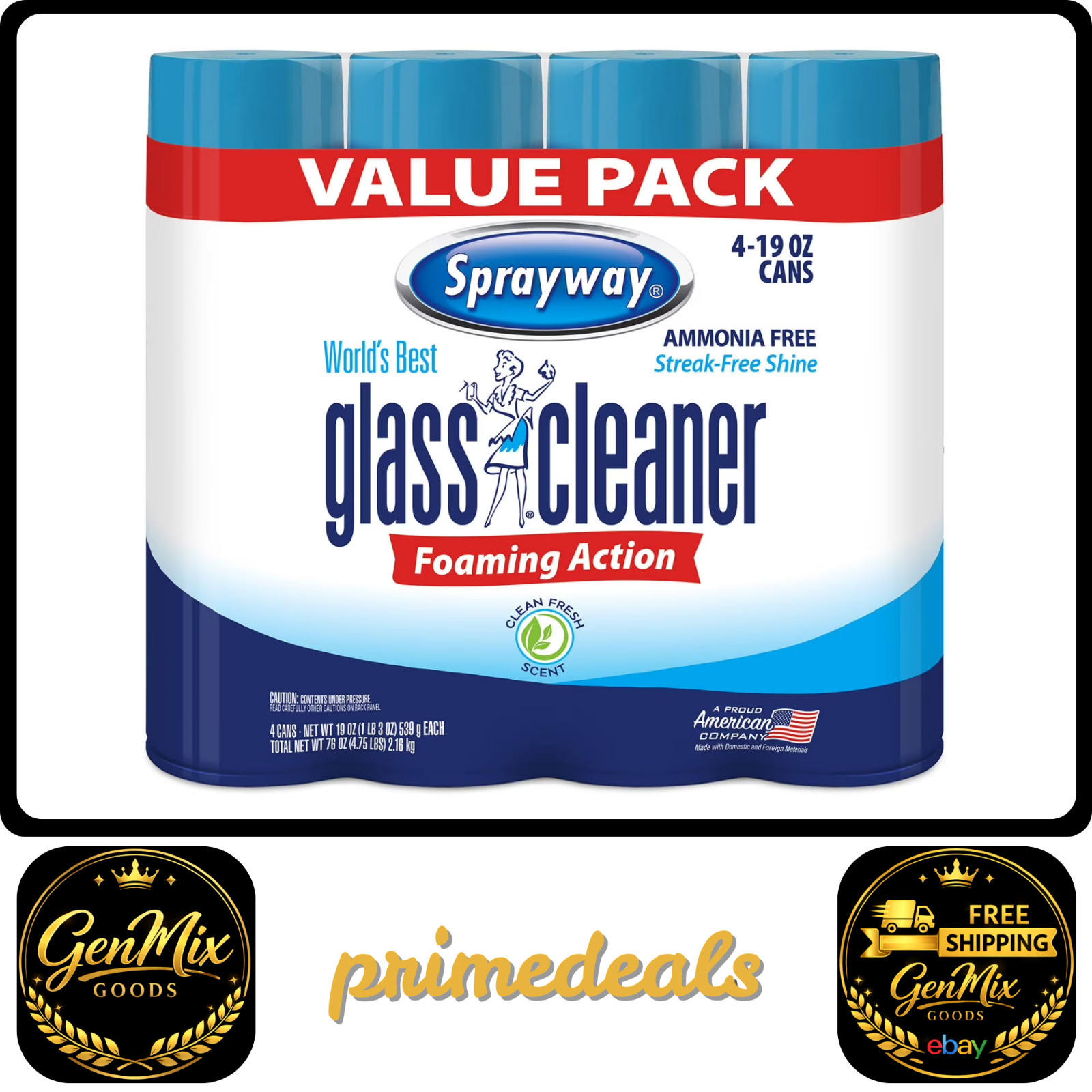 Sprayway Glass Cleaner 19 Ounce Pack of 4 Streak Free Shine free shipping