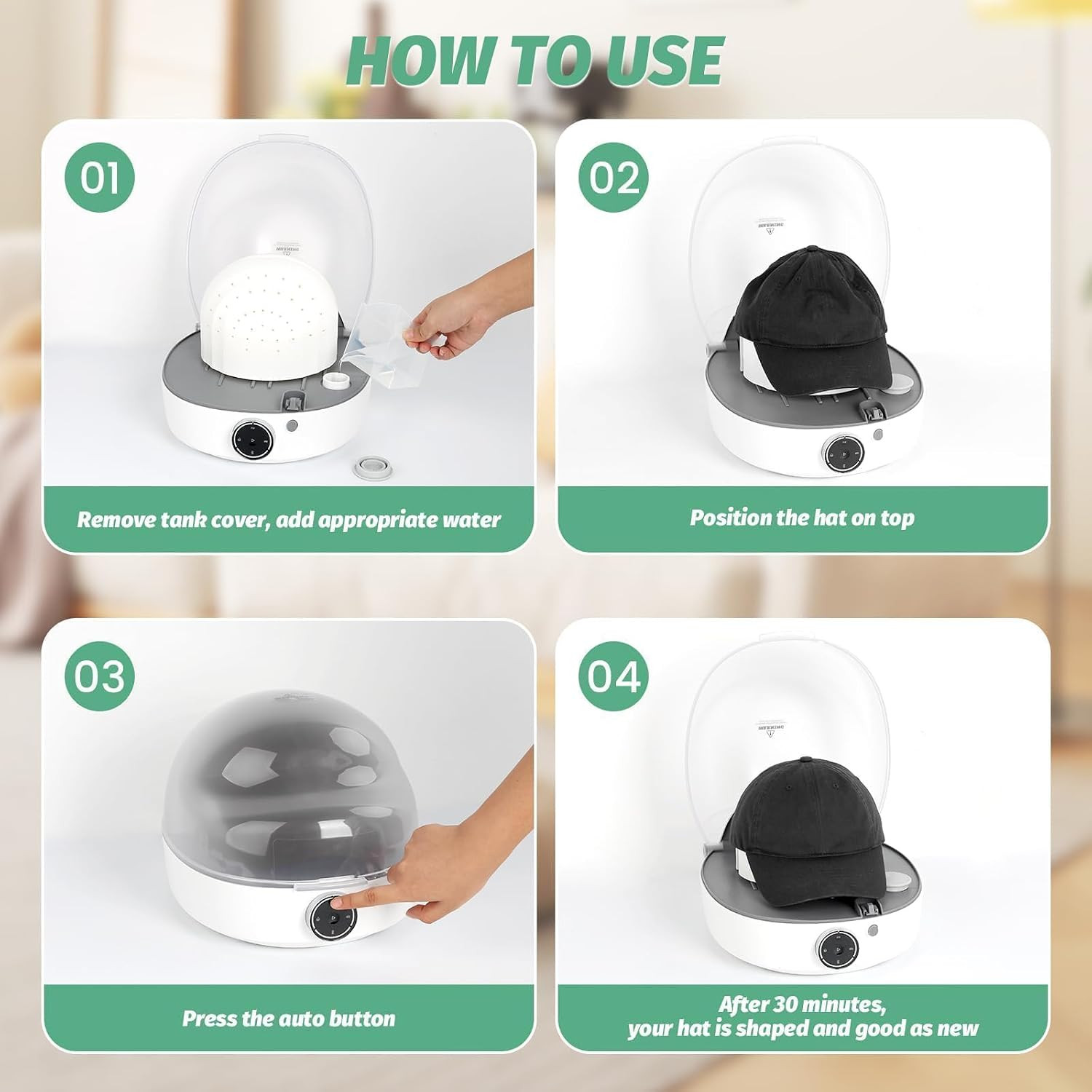 Automatic Cap Cleaner, All in One Hat Care Machine Steam Cleaning & Ironing and