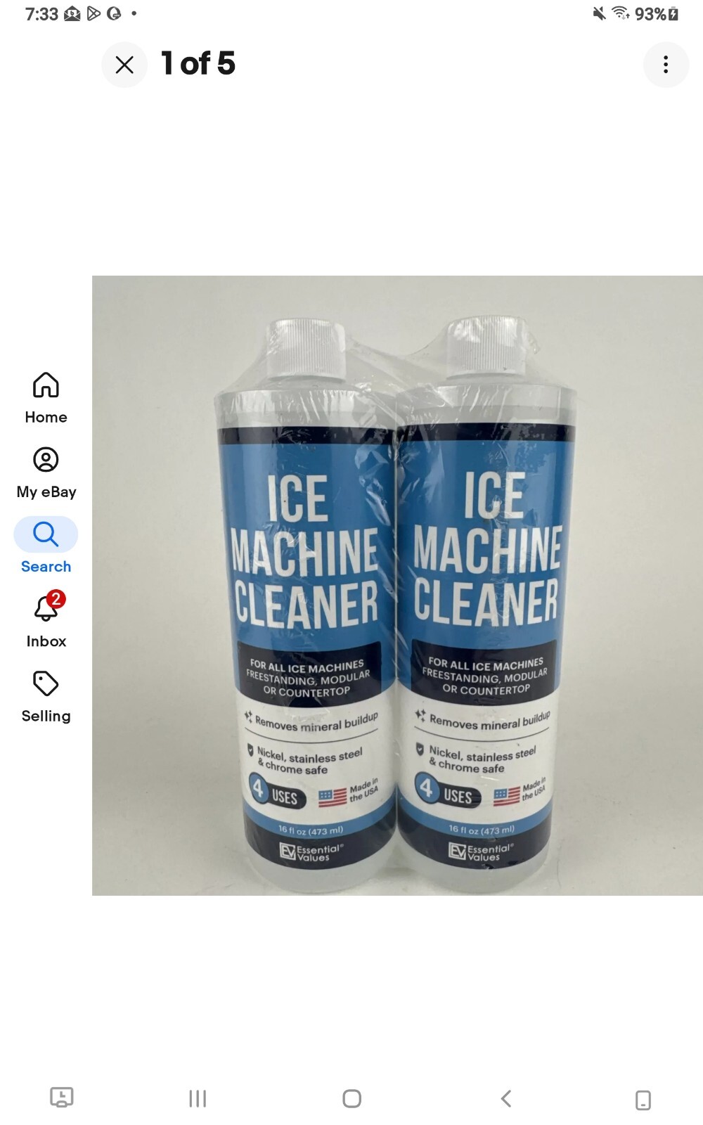 Essential Values Ice Machine Cleaner, Nickel Safe Descaler 2 Pack, 16 fl oz Each