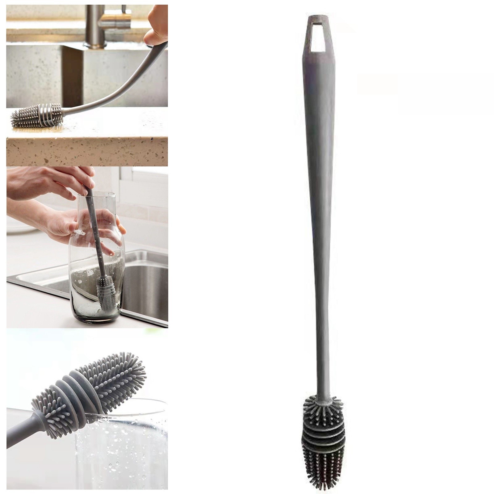1Pc Bottle Scrubbing Washing Brush Silicone Long Handle Cup Cleaning Brush Tool