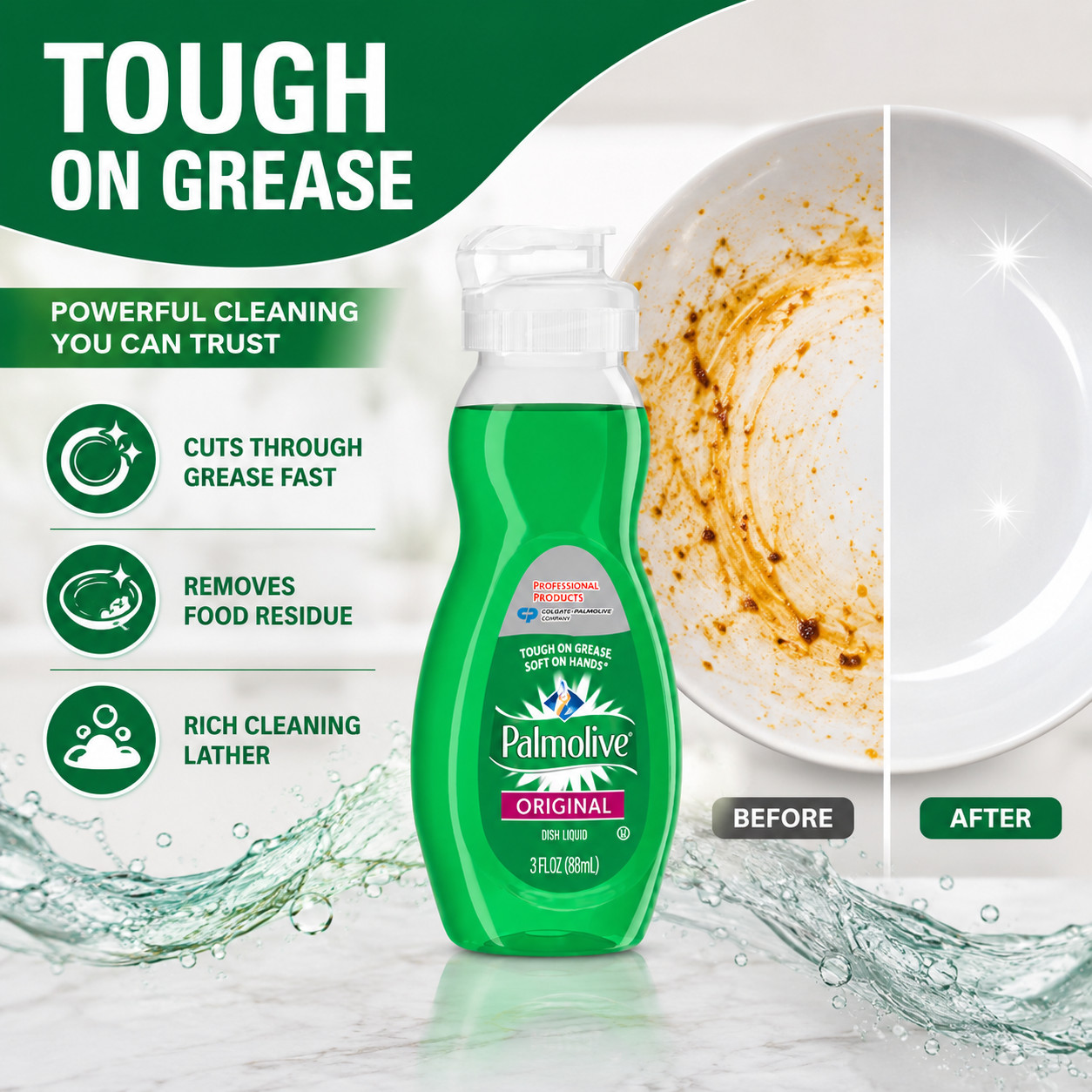 Palmolive Original Dish Liquid Soap 3 fl oz (88mL) Pack of 4 Travel Size Grease