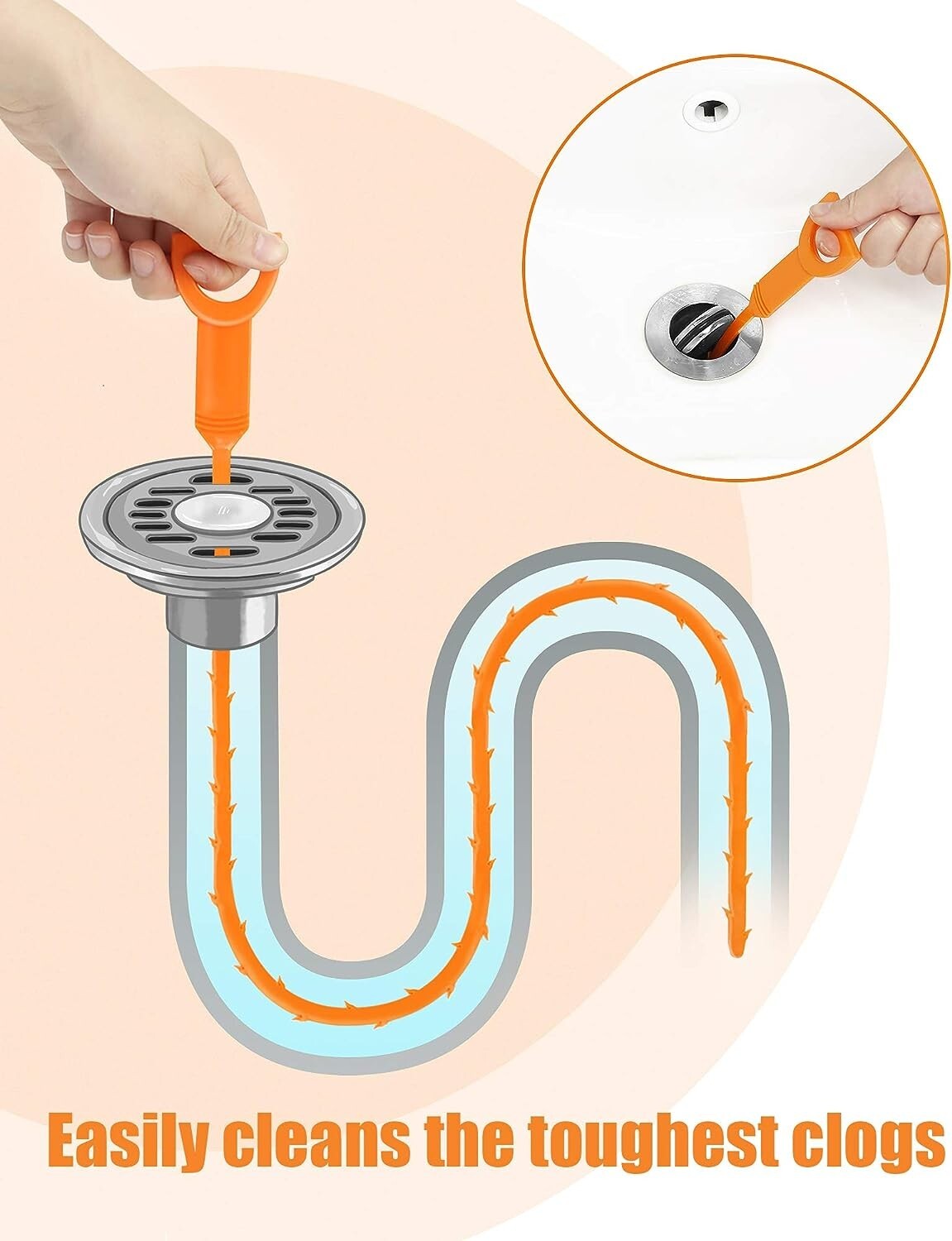 6 Pack 25 Inch Drain Auger Hair Cleaning Tool for Shower Kitchen Sink Bath Tub