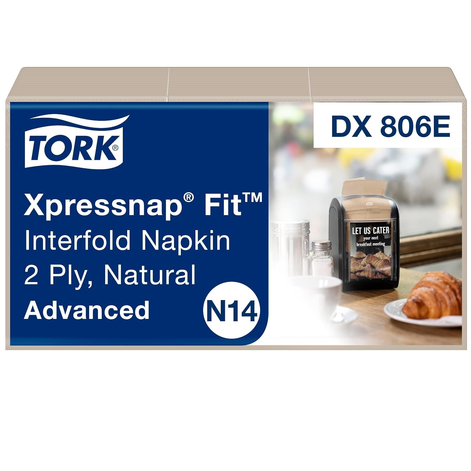 Tork Xpressnap Fit Natural Dispenser Napkin N14, Compostable 2-ply, 36 packs x
