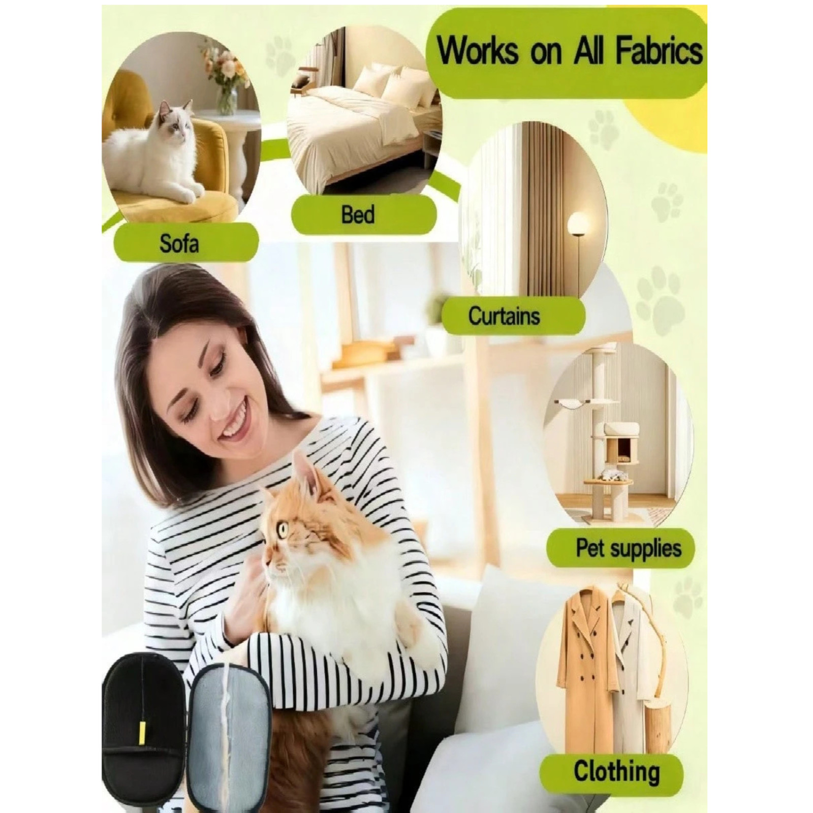 Pet Depilation Gloves Electrostatic Fur Remover For Carpet Sofa Furniture Black