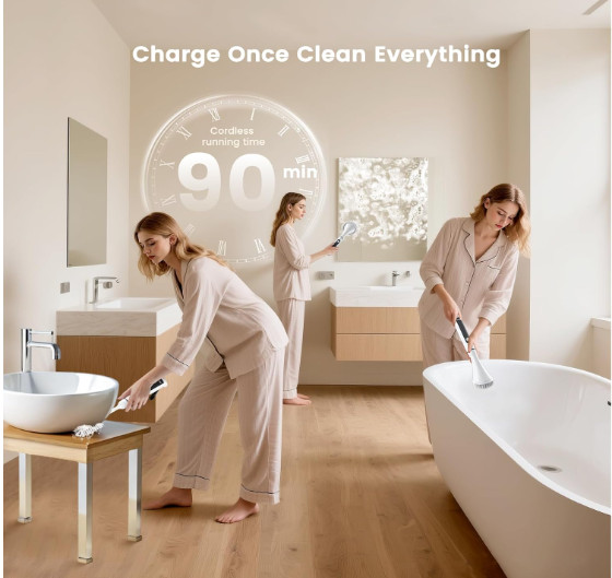Fregadora eléctrica inalámbrica recargable IPX7 con 6 cabezales y 2 velocidades