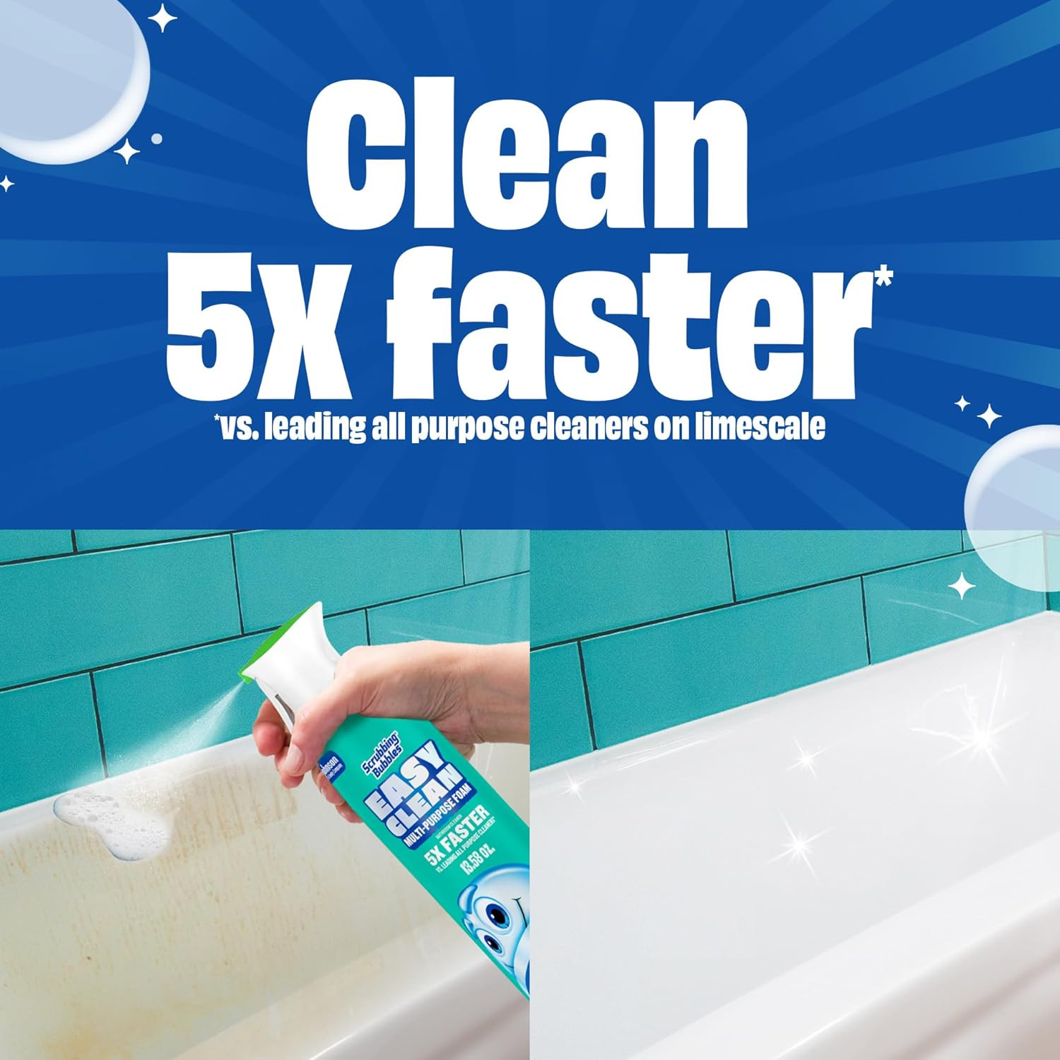 Easy Clean Foaming Multipurpose Bathroom Cleaner, Continuous Spray Bottle, Fast