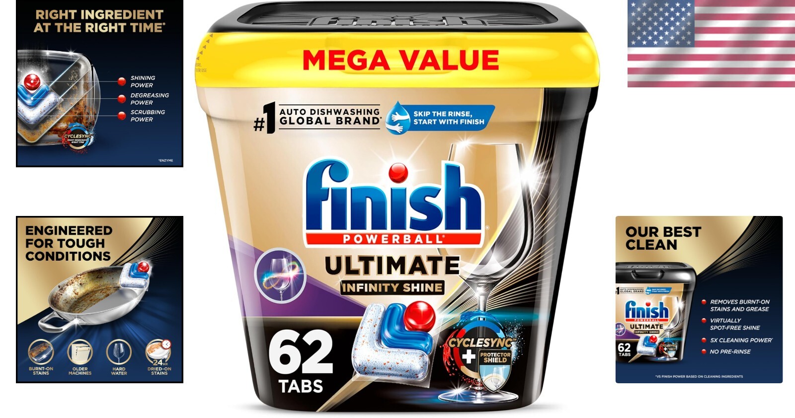 Ultimate Infinity Shine Dishwasher Pods 62 Count – No Pre-Rinse, Powerful Clean