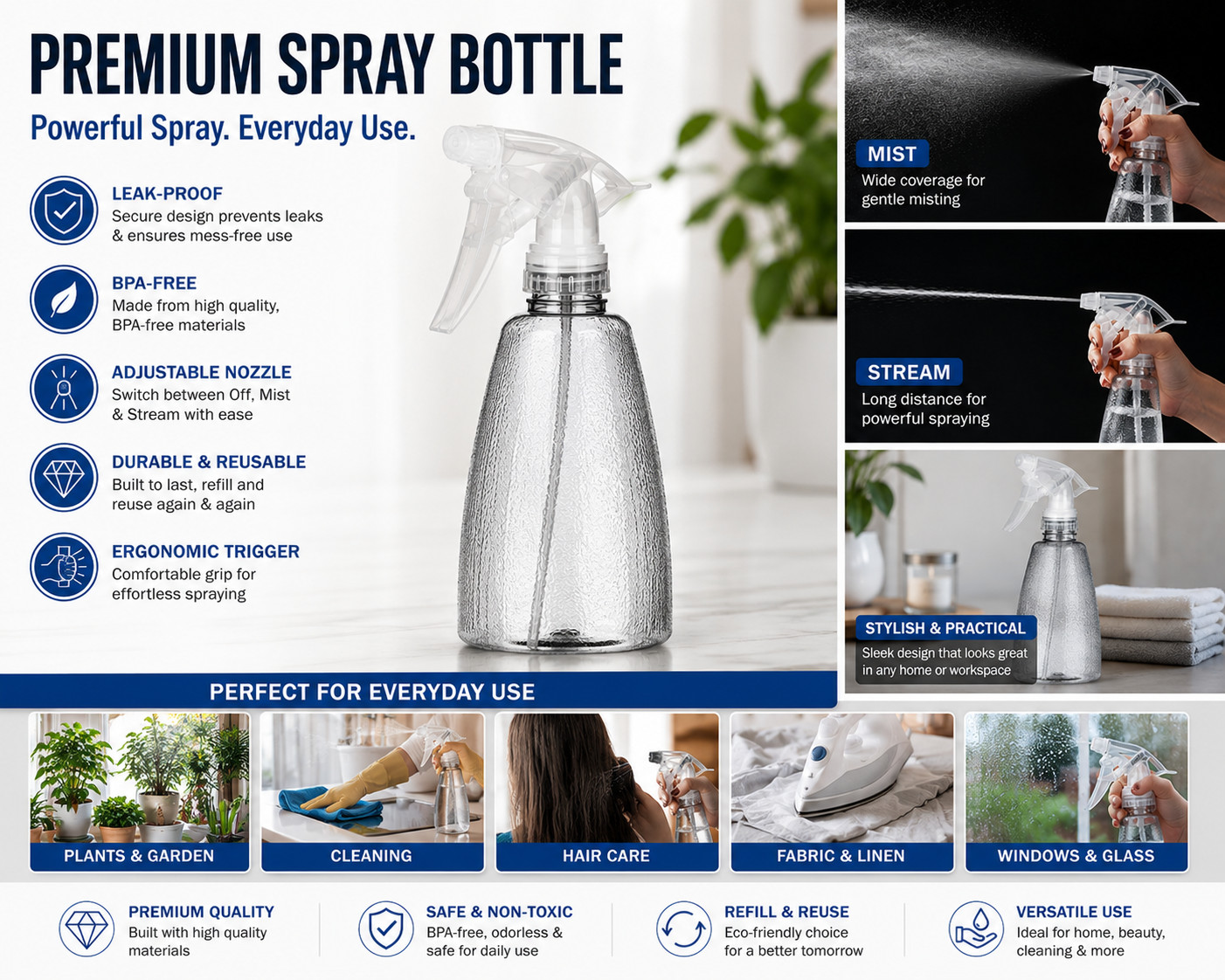 16oz. Plastic Trigger Spray Bottles Transparent Everyday Use Multipurpose 4pk
