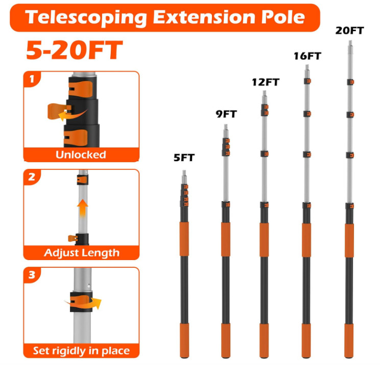 Set Limpieza Extensible 5-20FT Para Ventilador Telarañas Y Todo El Hogar