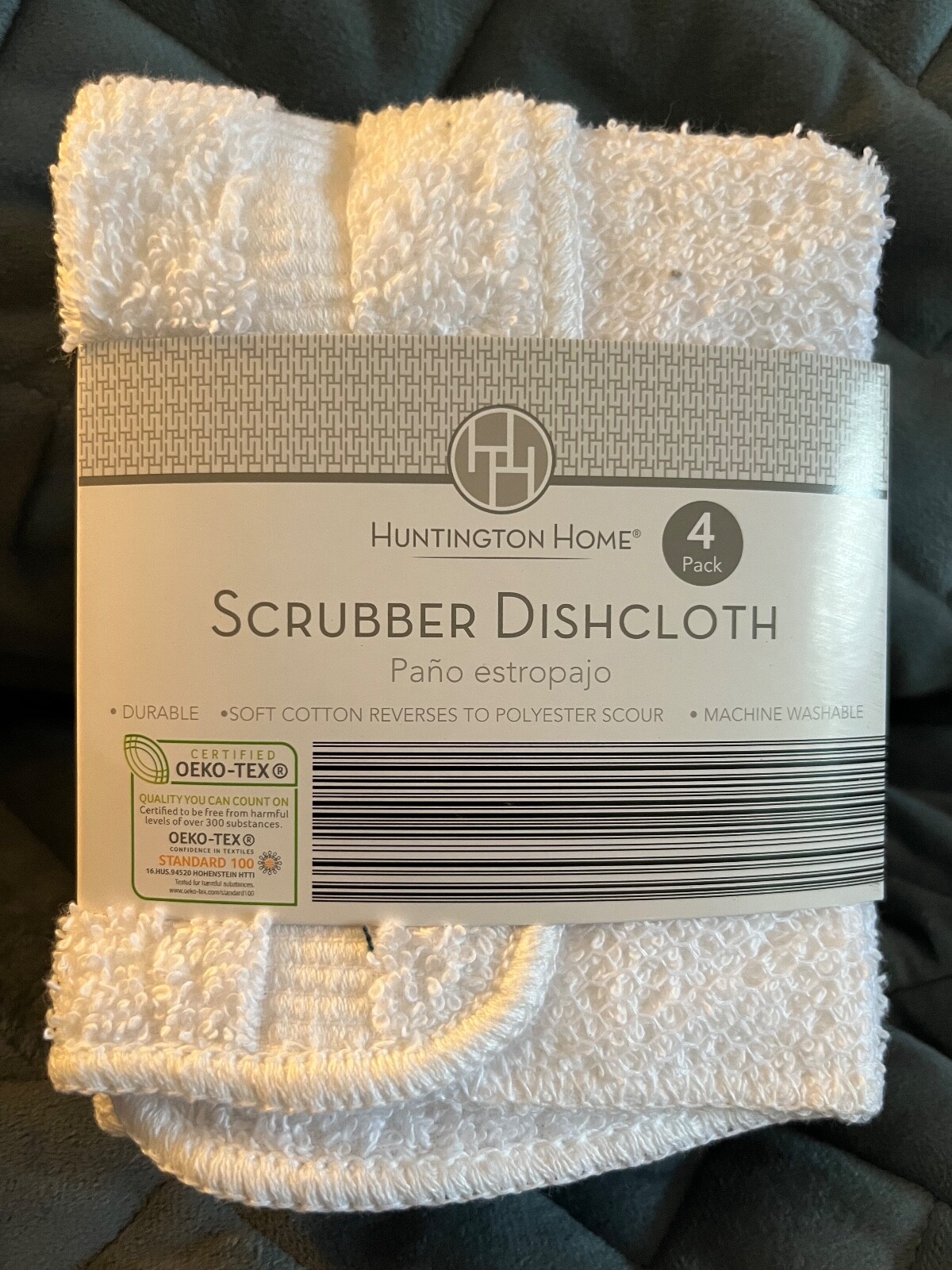 HUNTINGTON HOME 4 PACK GREEN WHITE SCRUBBER DISHCLOTHS 12X12 – NEW