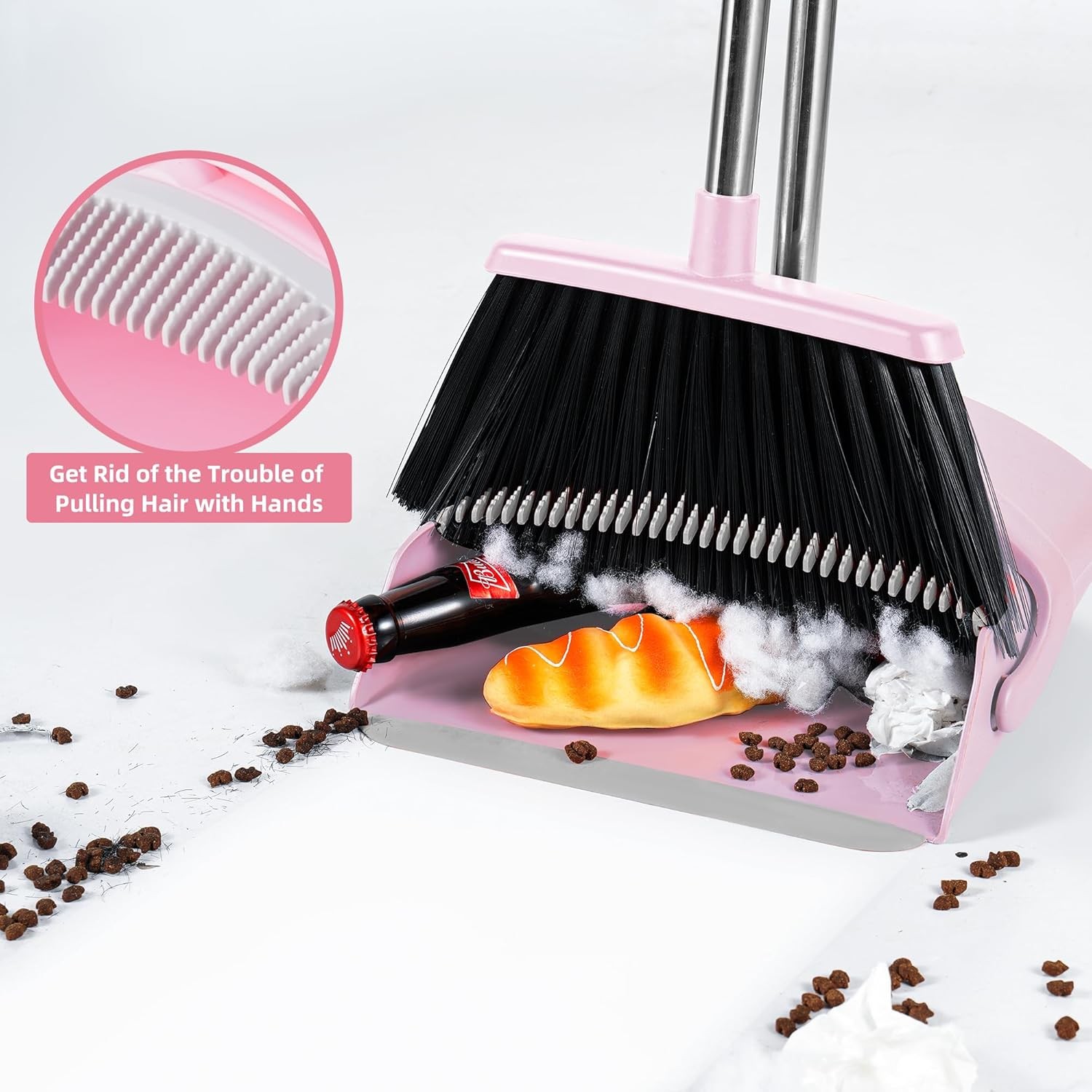 Broom and Dustpan Set for Home, 52-in Long Adjustable Handle Angle