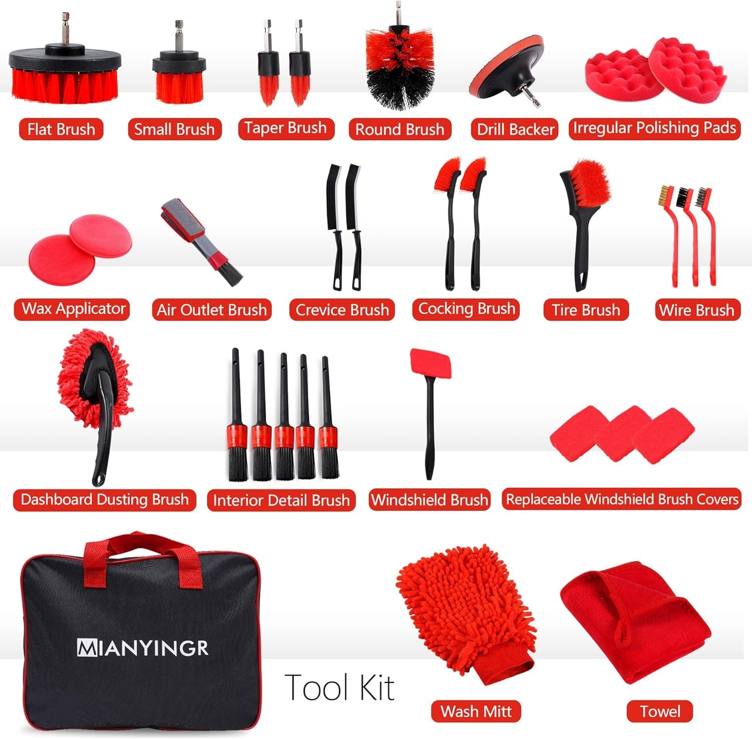 32Pcs Car Detailing Kit Brush Set Drill Attachments Interior Exterior Wheels