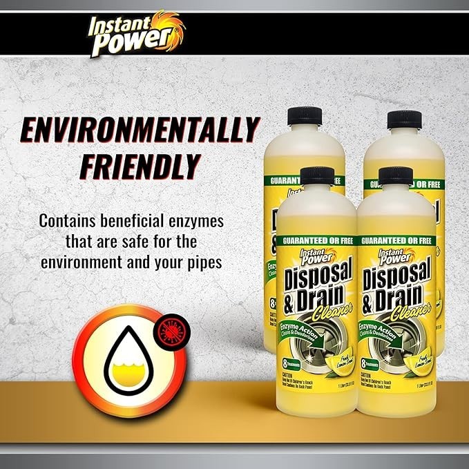 Instant Power Drain Cleaner 4 Pack, Enzyme Clog Remover, Lemon Scent, 1L