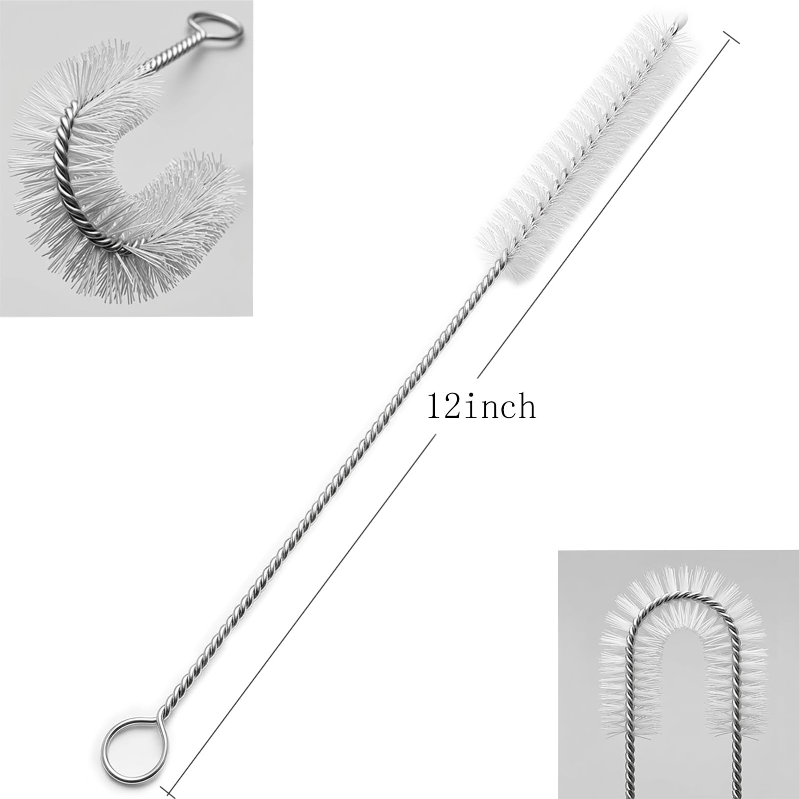 Extra Long Straw Brush Cleaner 12 Inch, 10 Pack, Nylon & Stainless Steel