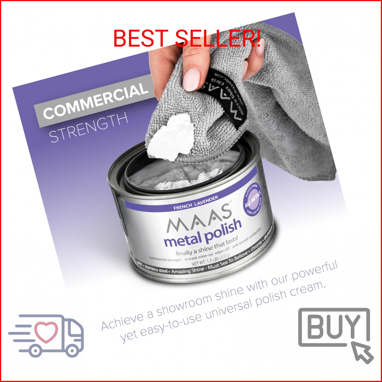 MAAS Metal Polish 1.1lb Can Plus Free Cloth, Universal Metal Cleaner for All Met