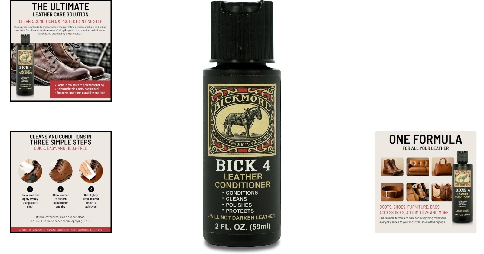 Bick 4 Leather Conditioner – Non-Darkening, Wax-Free Care for Leather Goods 2 oz