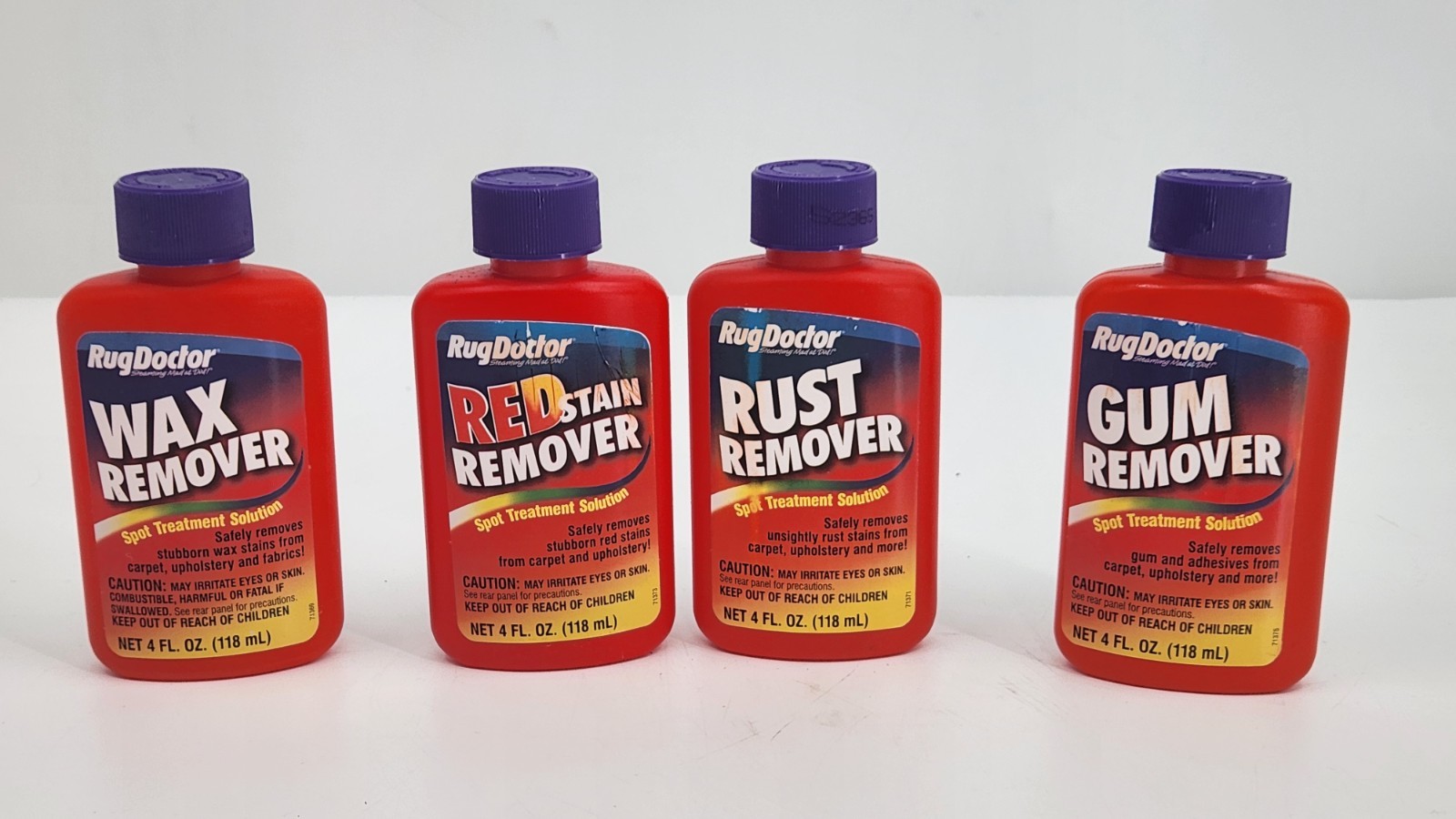 Lot of 4 Rug Doctor Spot Treatment Set Wax Red Rust Gum Remover Small Bottles