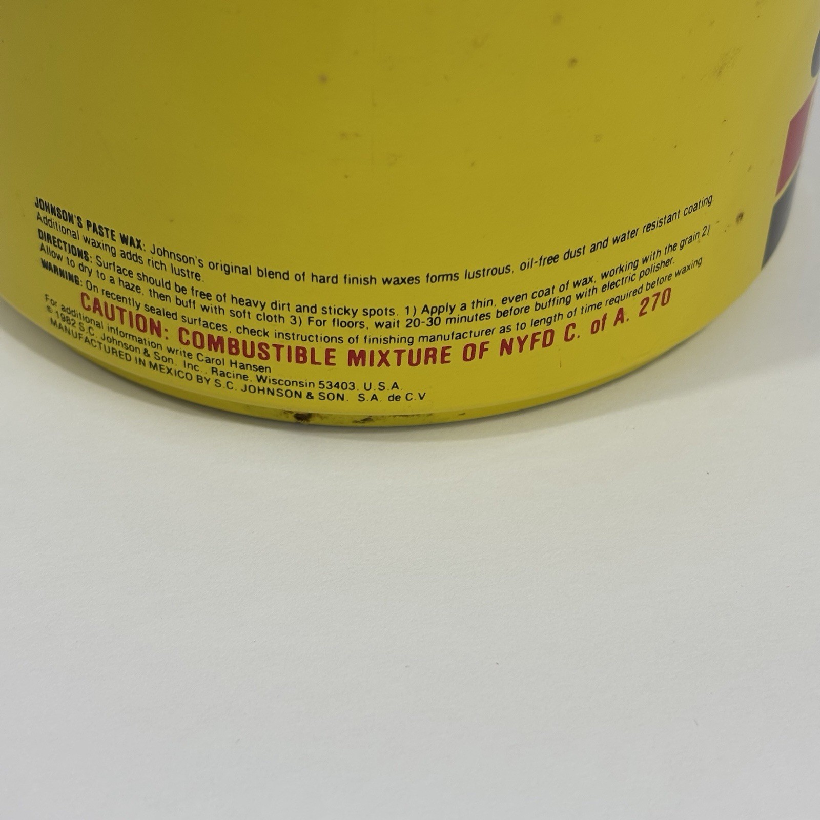 SC Johnson Paste Wax Original Formula 80-85% Full 1lb 1.2oz 1982