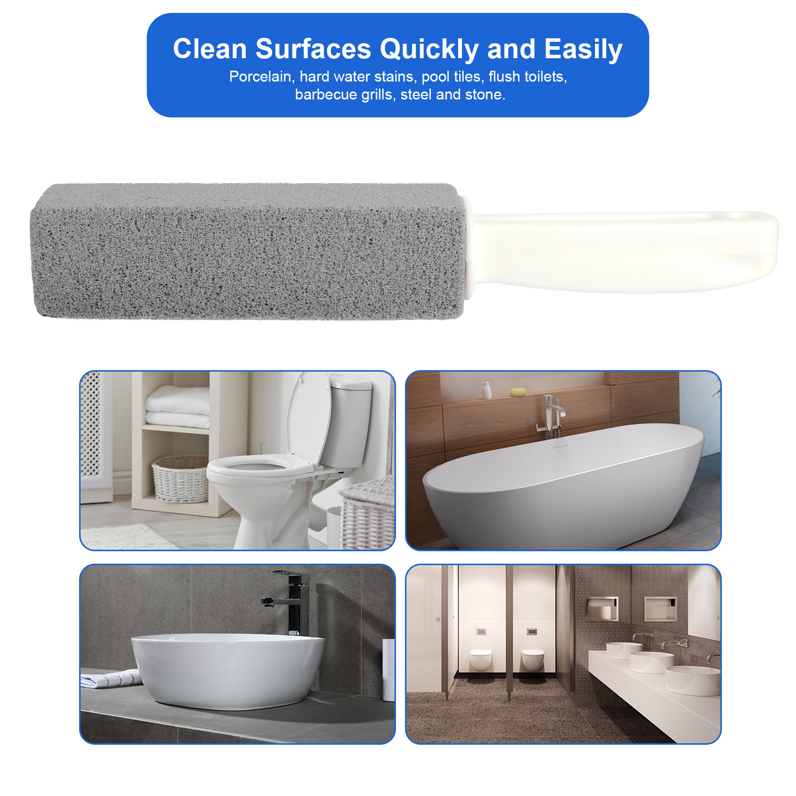 2Pcs Pumice Stone Cleaning Heavy Duty Handle Toilet Scouring Stain Remover Tool