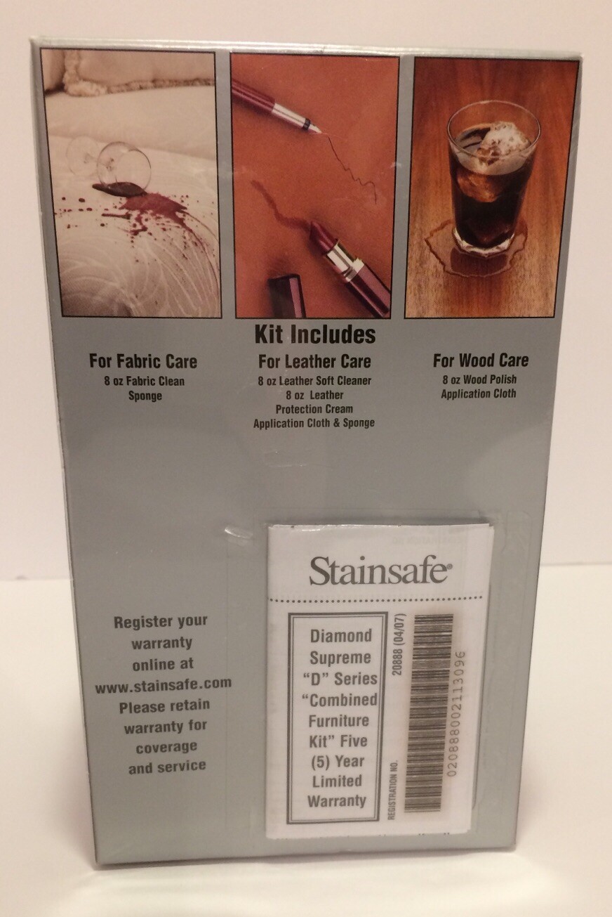 STAINSAFE Diamond Supreme FABRIC/ LEATHER / WOOD Furniture Care Cleaning Kit NIB