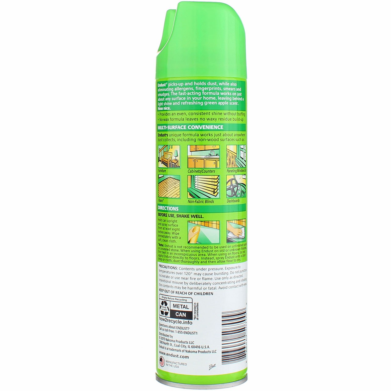 3 Pack Endust Multi-Surface Dusting & Cleaning Spray Aerosol, Green Apple, 10 oz