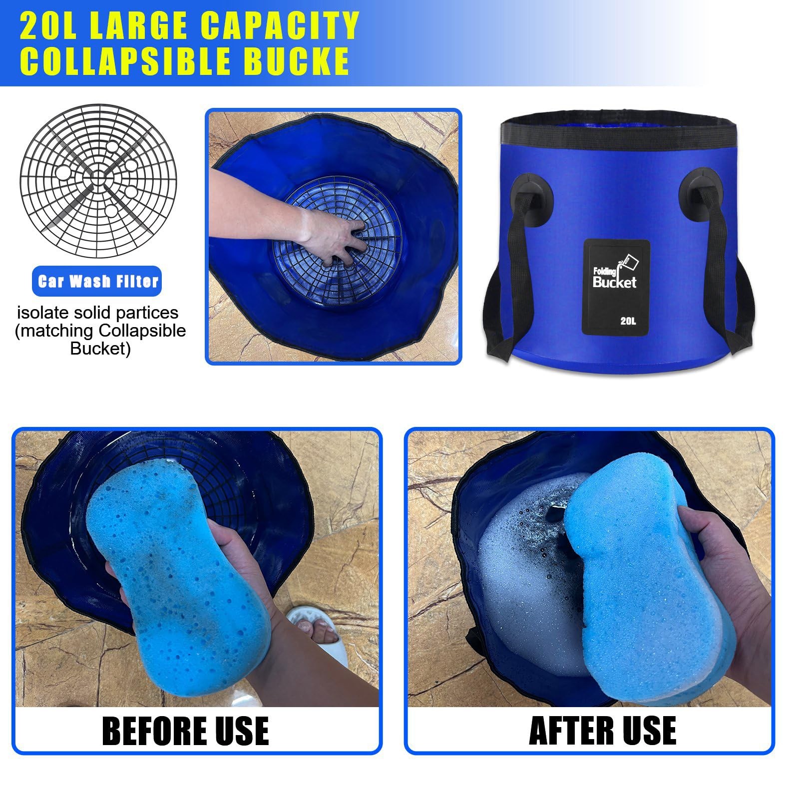 Car Wash Kit 21Piece Set with Long Handle Brush, Bucket, Squeegee & Detailing