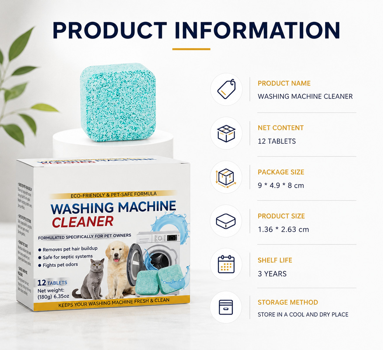 Washing Machine Cleaner Tablets for Pet Owners Deep Clean Odor Remover 12 Pack