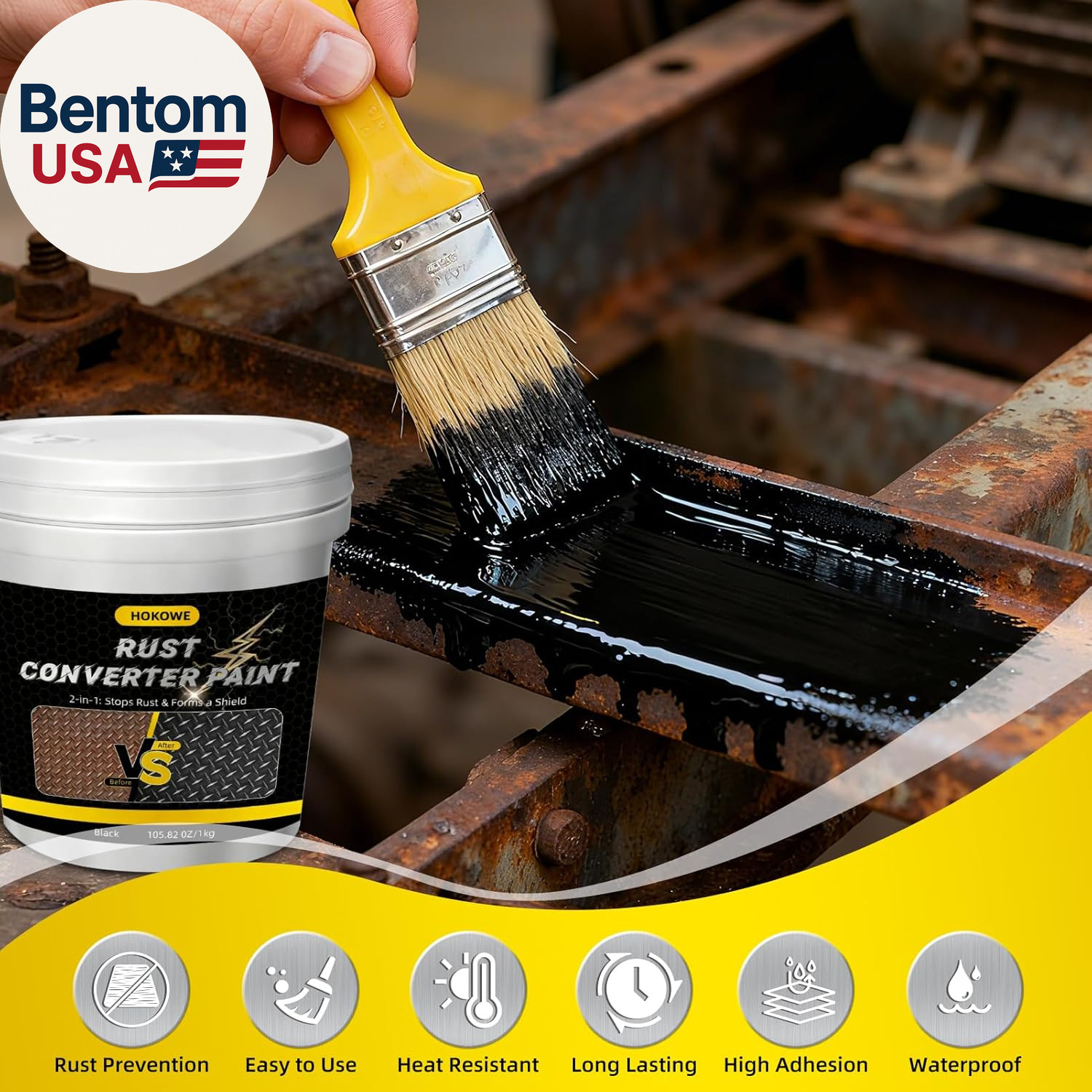2-In-1 Rust Converter & Metal Primer 35Oz Black – Rust Inhibitor Paint for Metal