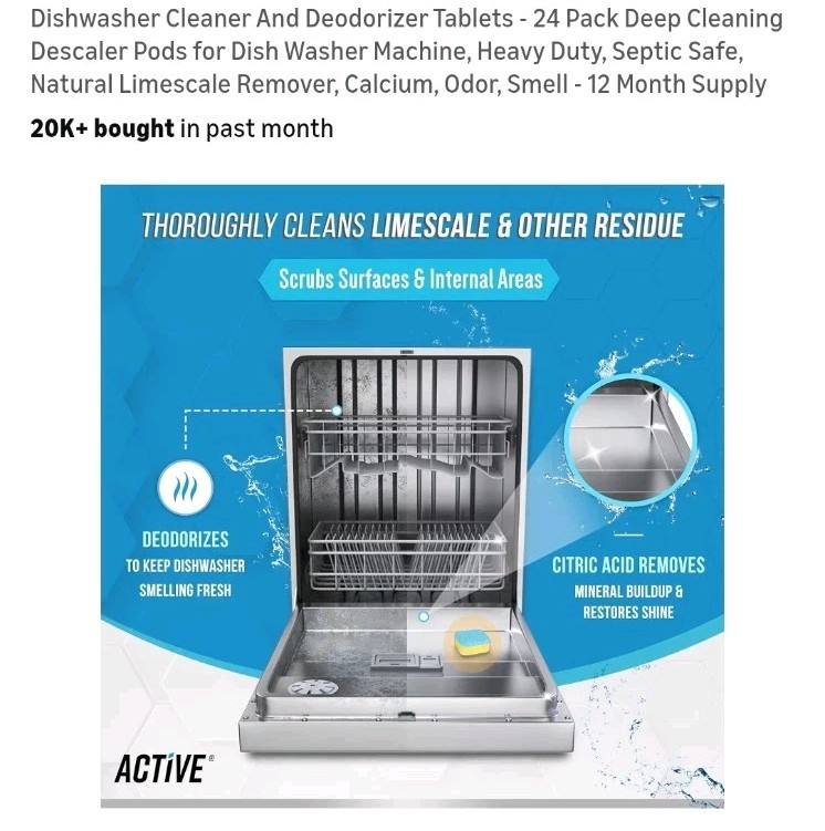 Active Dishwasher Cleaner 24 Tablets Formulated to Deep Clean NEW in Sealed Box